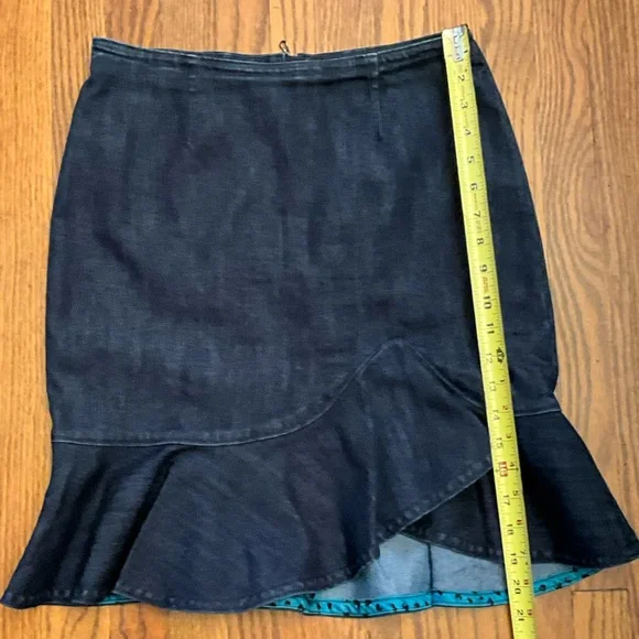 Anthropologie Leifsdottir Lana Dark Denim Ruffle Trumpet Skirt 4 - Picture 12 of 13